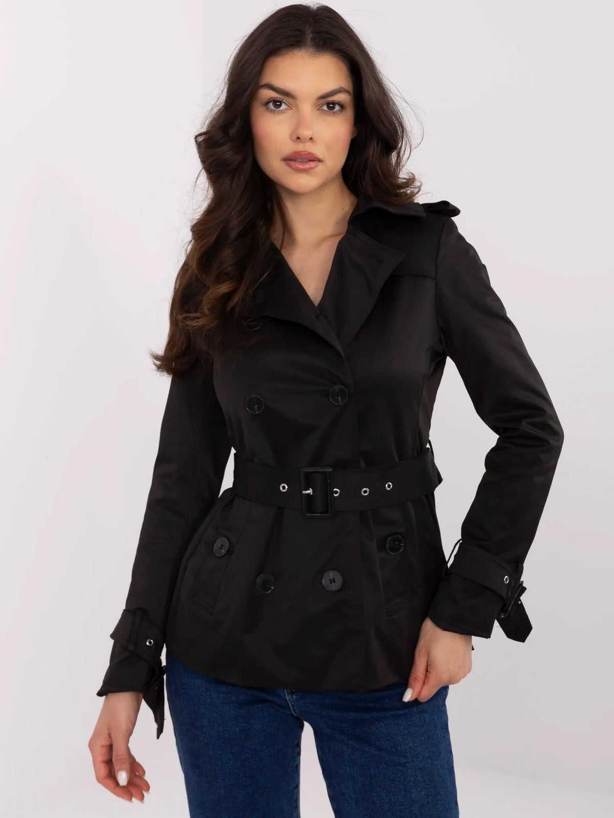 Trench Negro Corto Cruzado