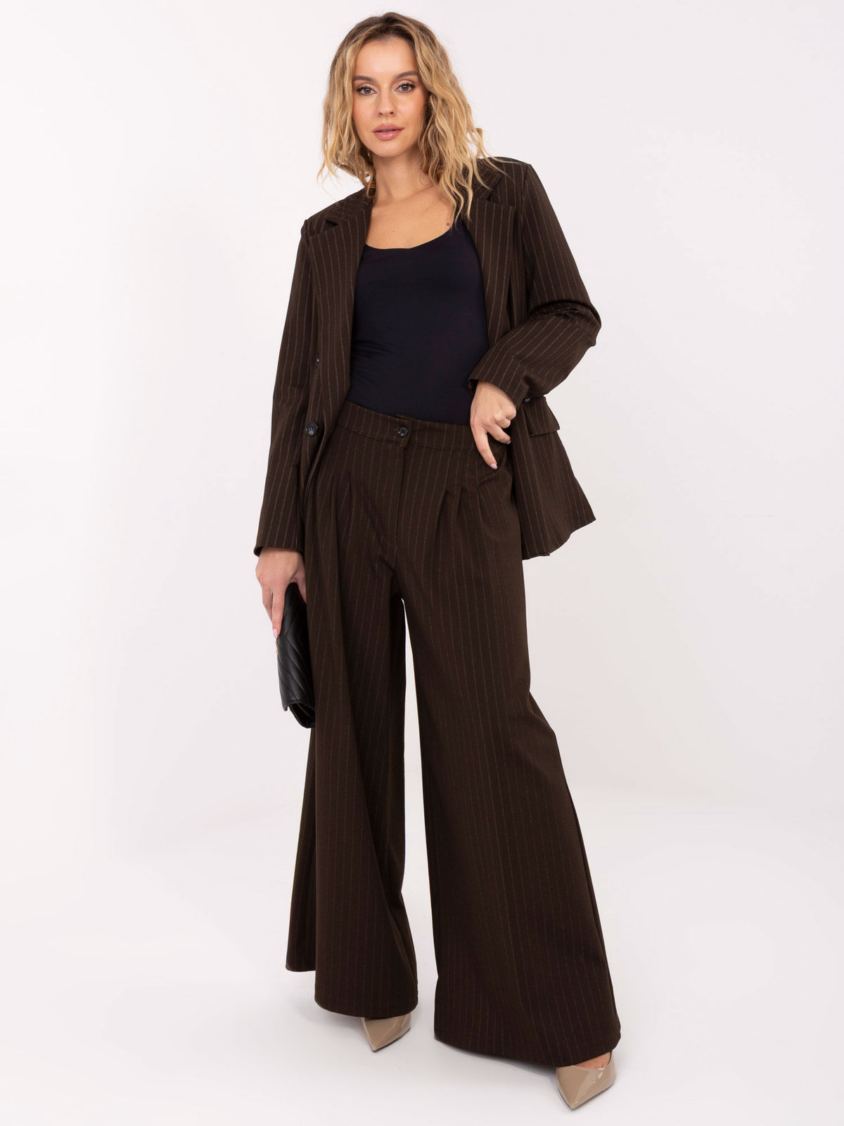 Pantalón traje ancho marrón oscuro