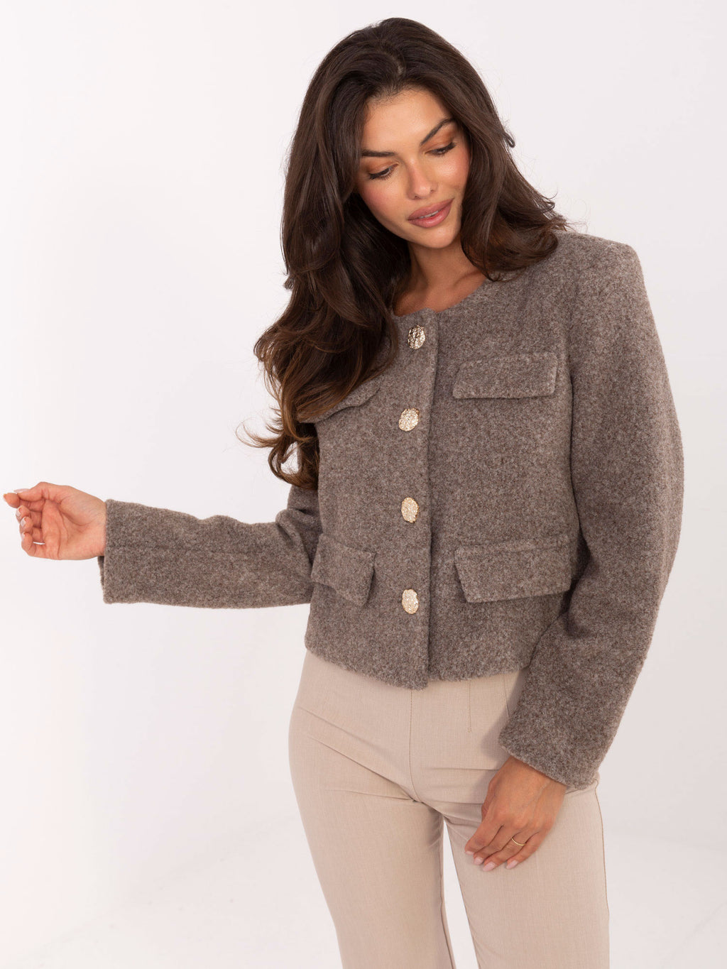 Blazer Fango con Botones Decorativos