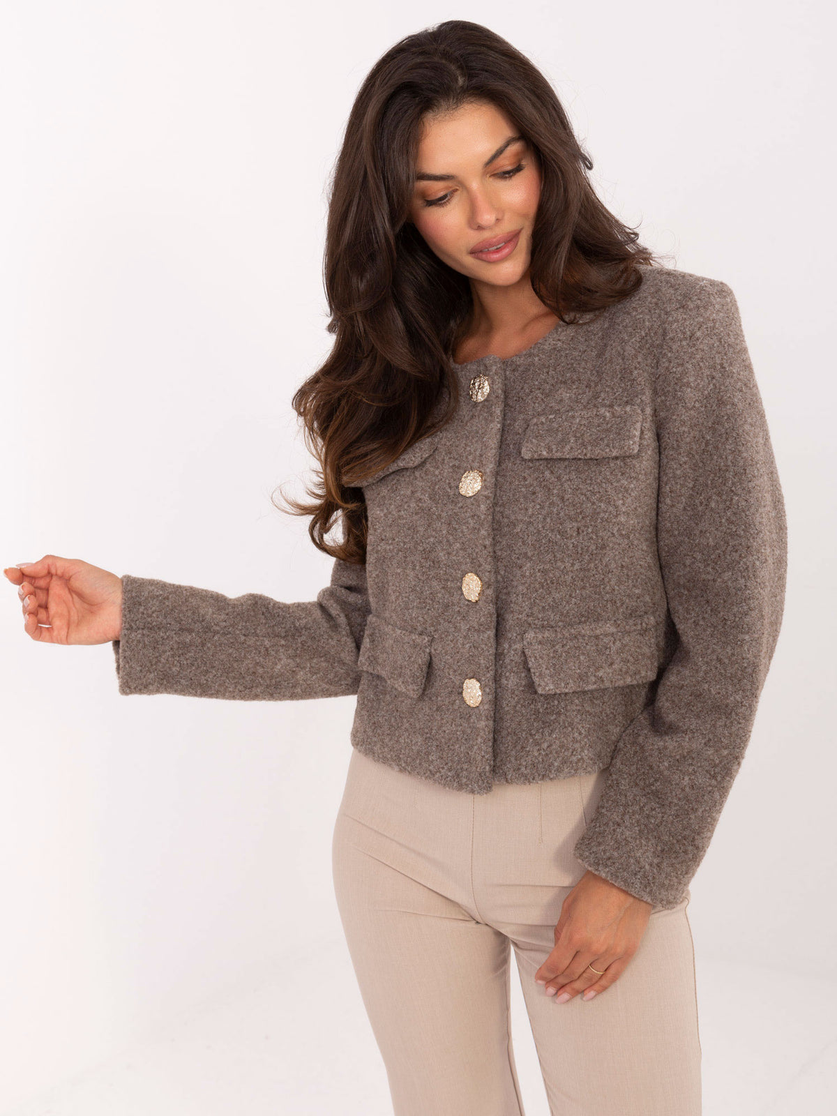Blazer Fango con Botones Decorativos
