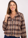Chaqueta beige-marrón efecto ante con cuello