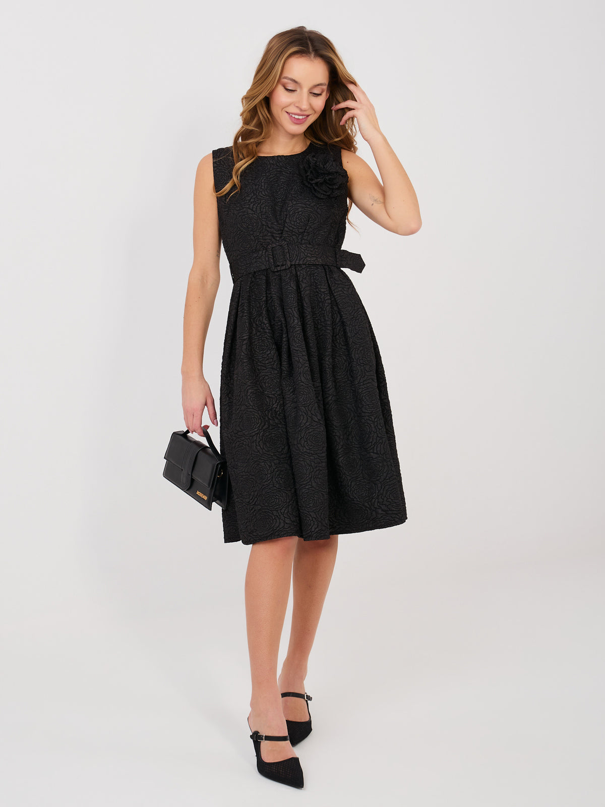 Vestido cocktail negro texturizado RUE PARIS