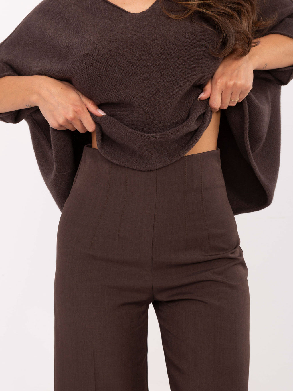 Pantalón culotte traje marrón oscuro