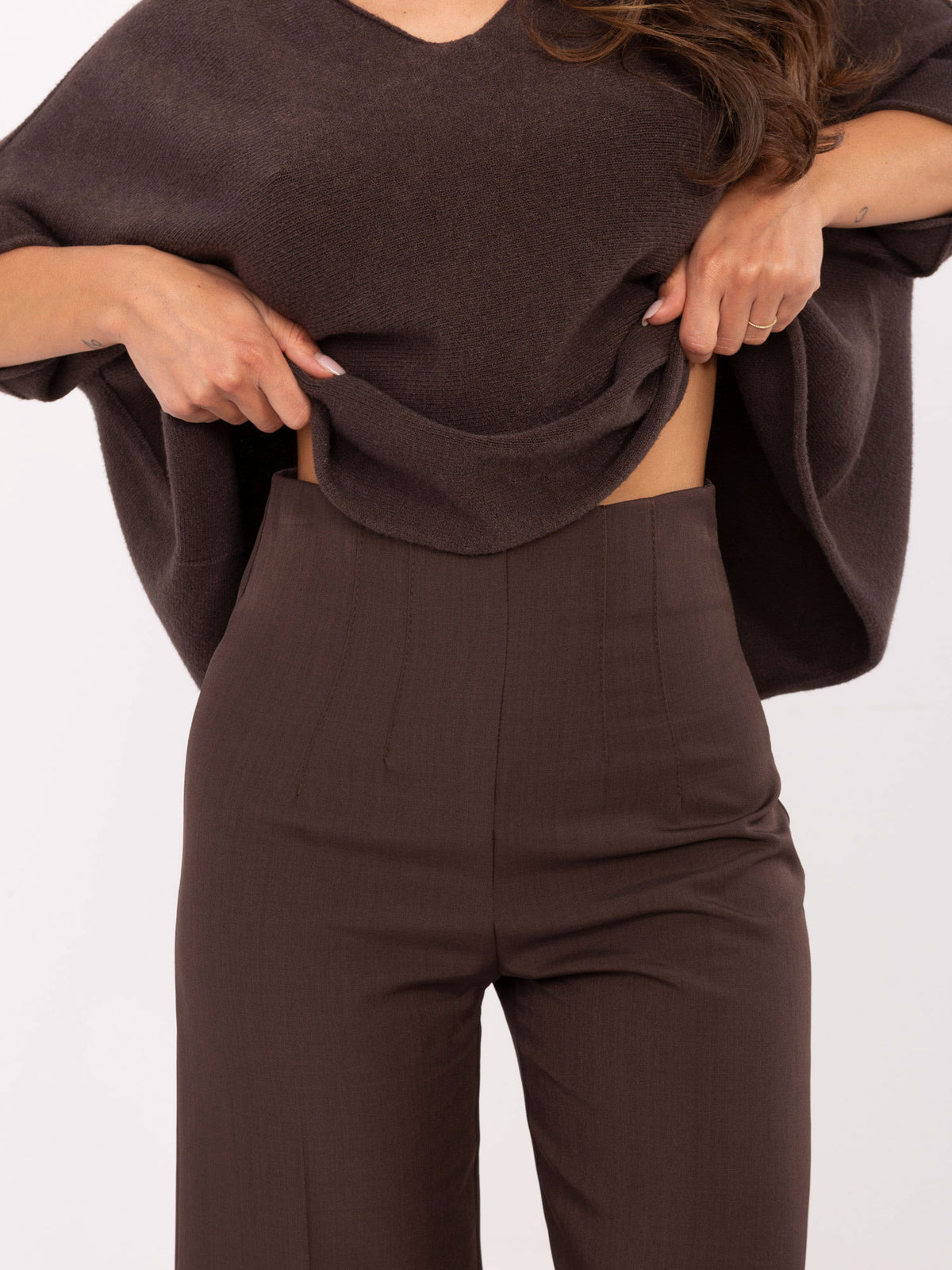 Pantalón culotte traje marrón oscuro