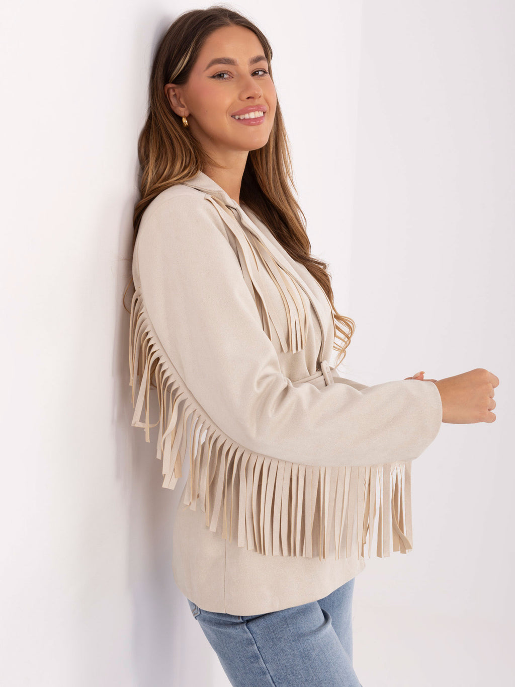 Blazer beige efecto ante con cinturón