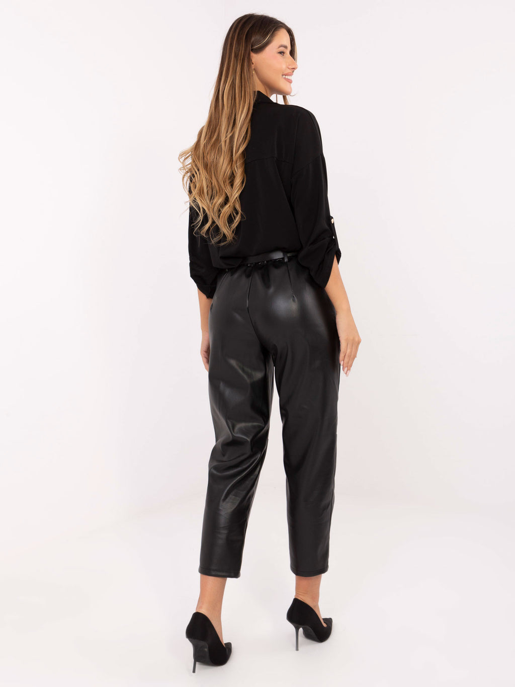 Pantalón 7/8 efecto piel negro