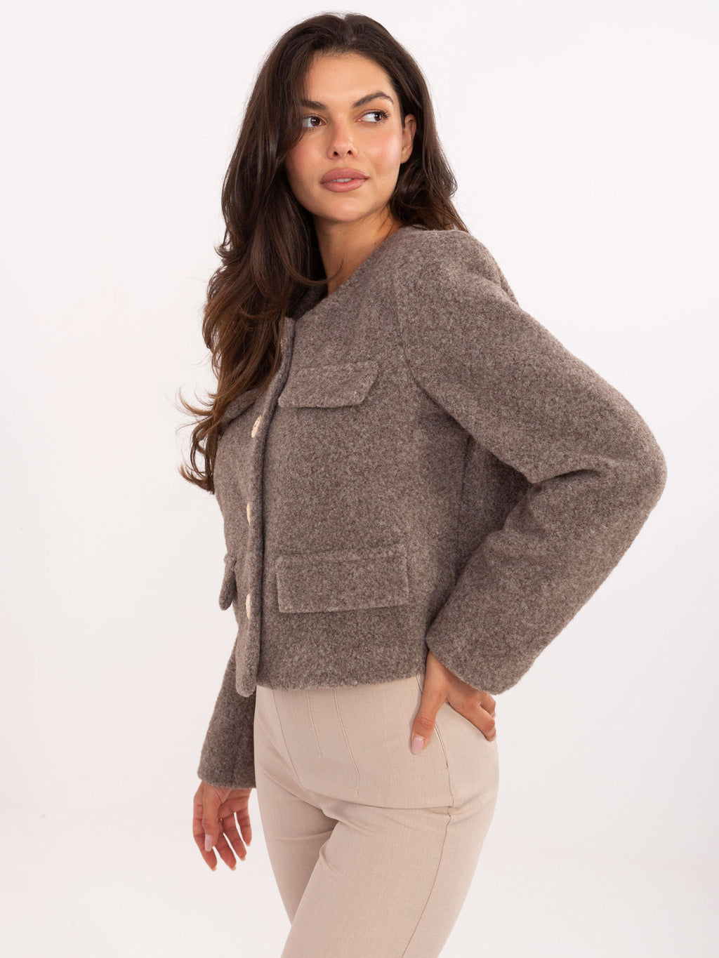 Blazer Fango con Botones Decorativos