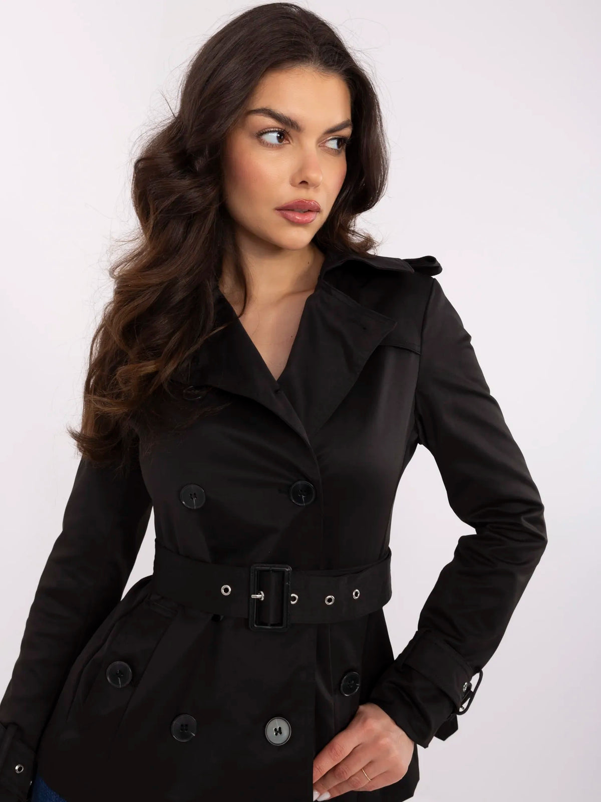 Trench Negro Corto Cruzado