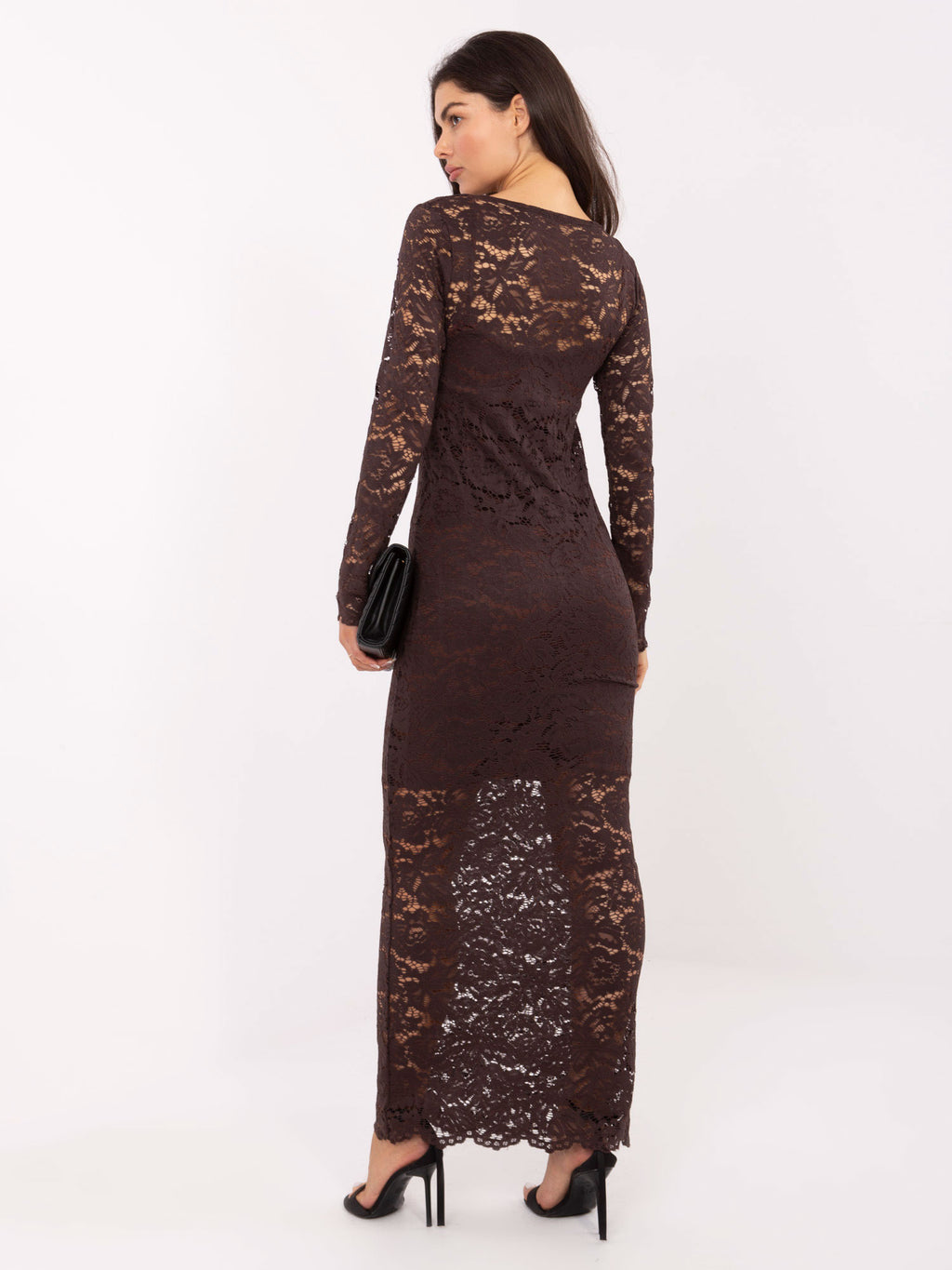 Vestido chocolate de encaje manga larga RUE PARIS
