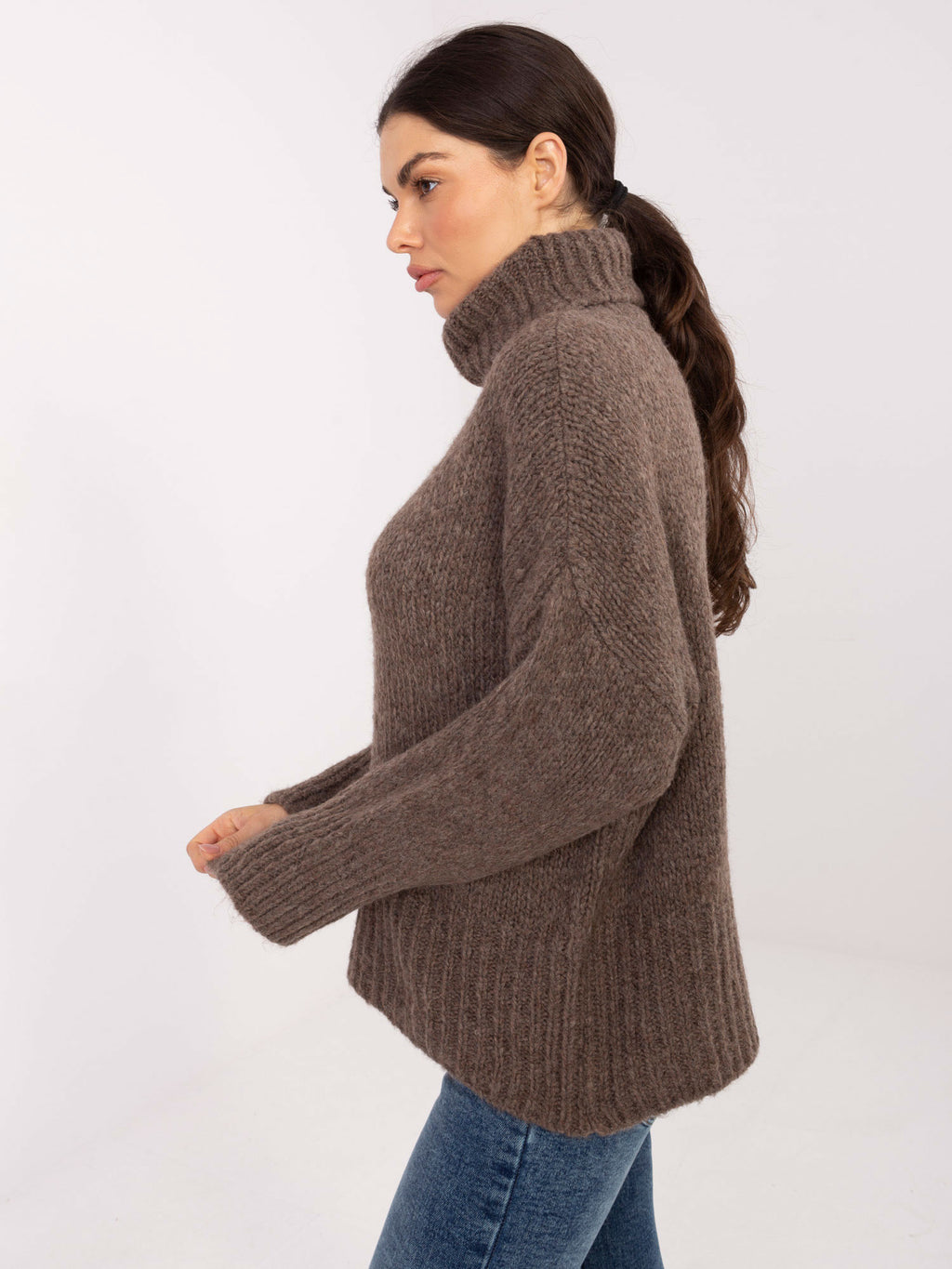 Jersey cuello chimenea fango de punto grueso