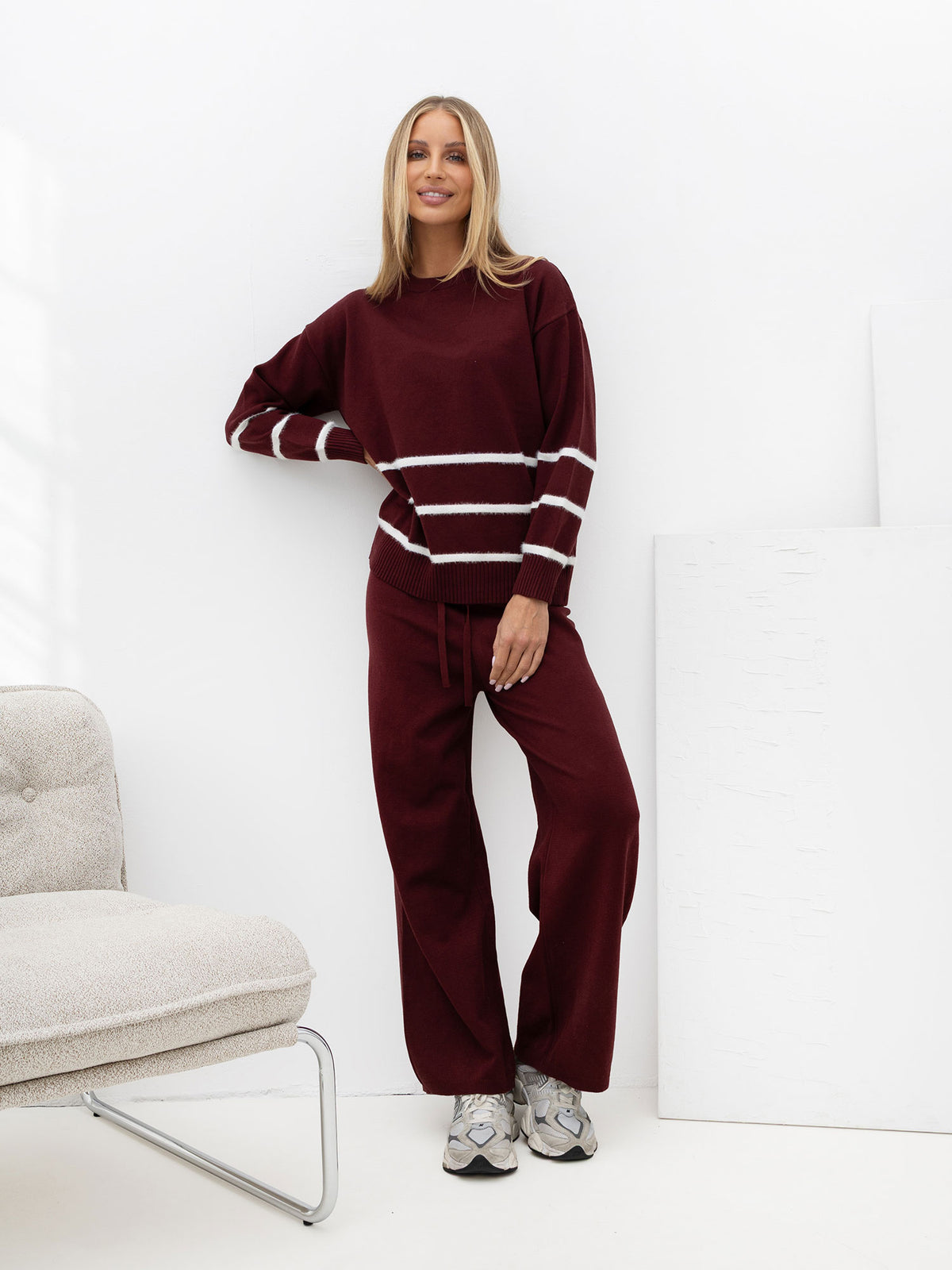 Conjunto de punto oversized burdeos