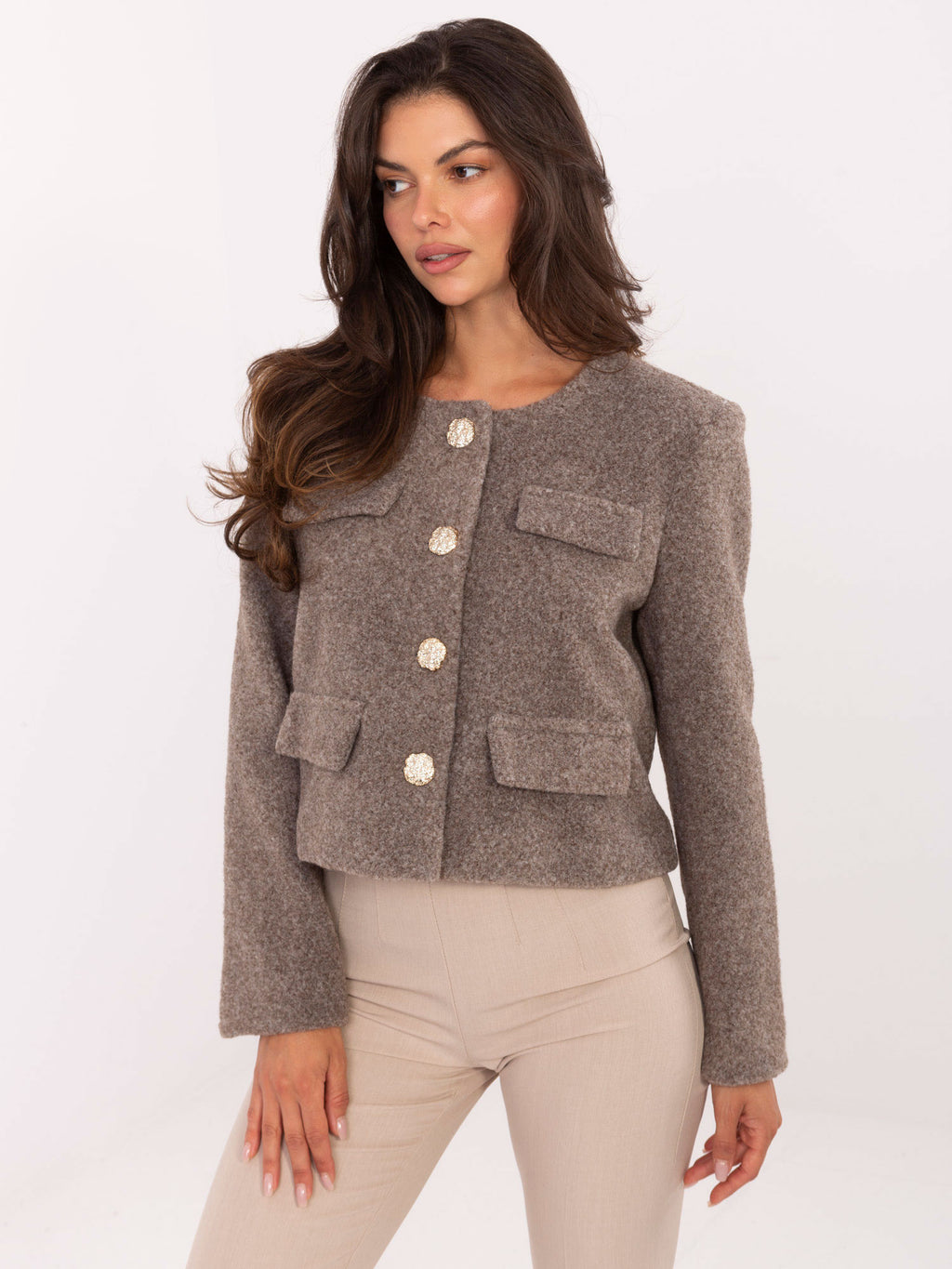 Blazer Fango con Botones Decorativos