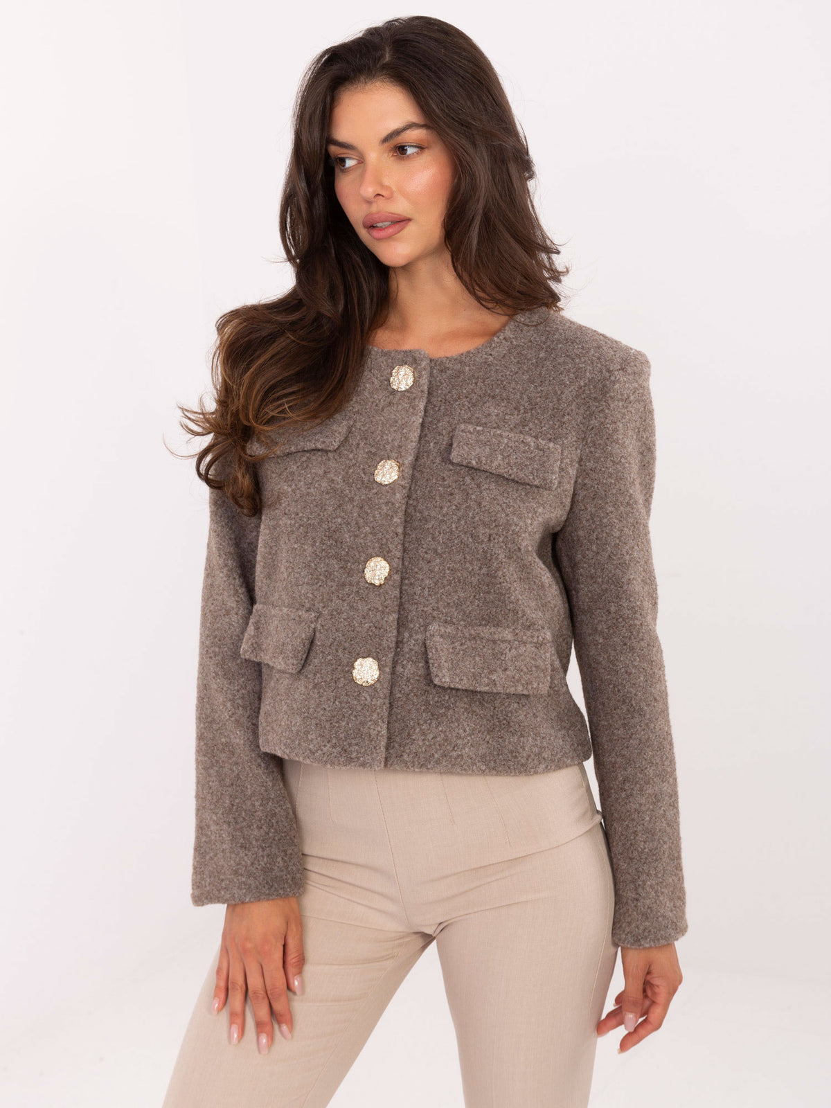 Blazer Fango con Botones Decorativos