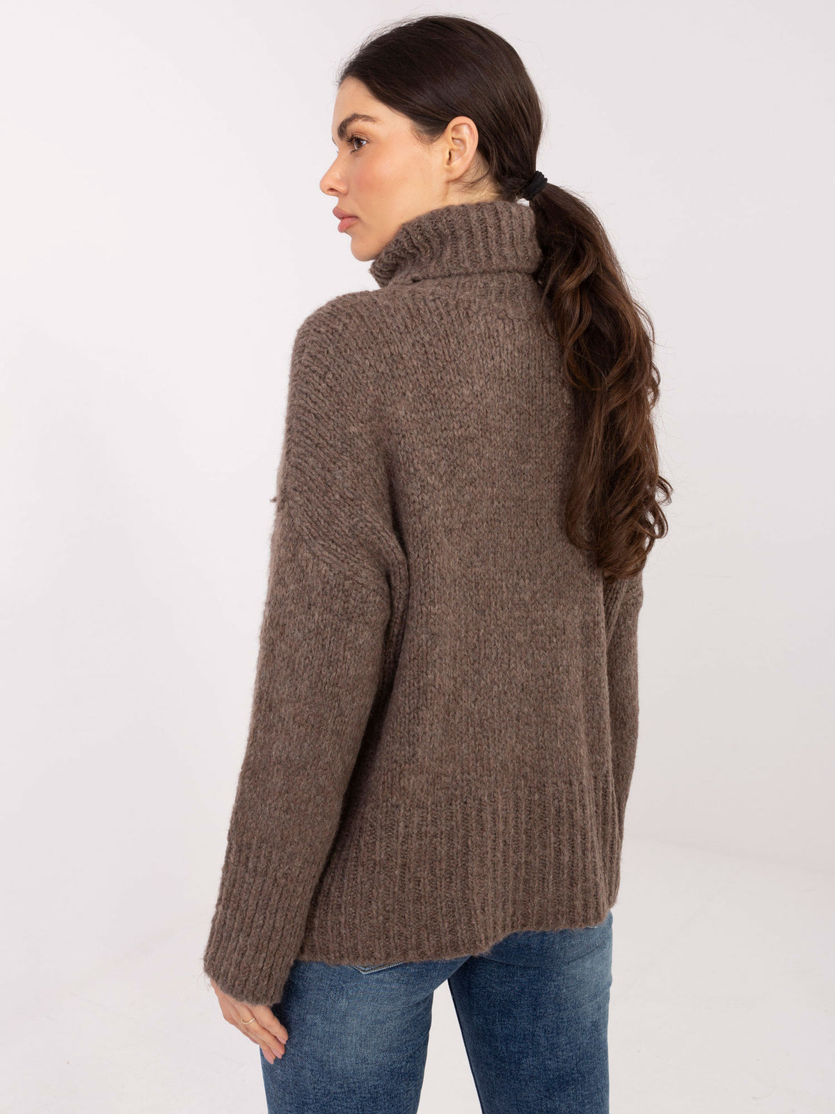 Jersey cuello chimenea fango de punto grueso