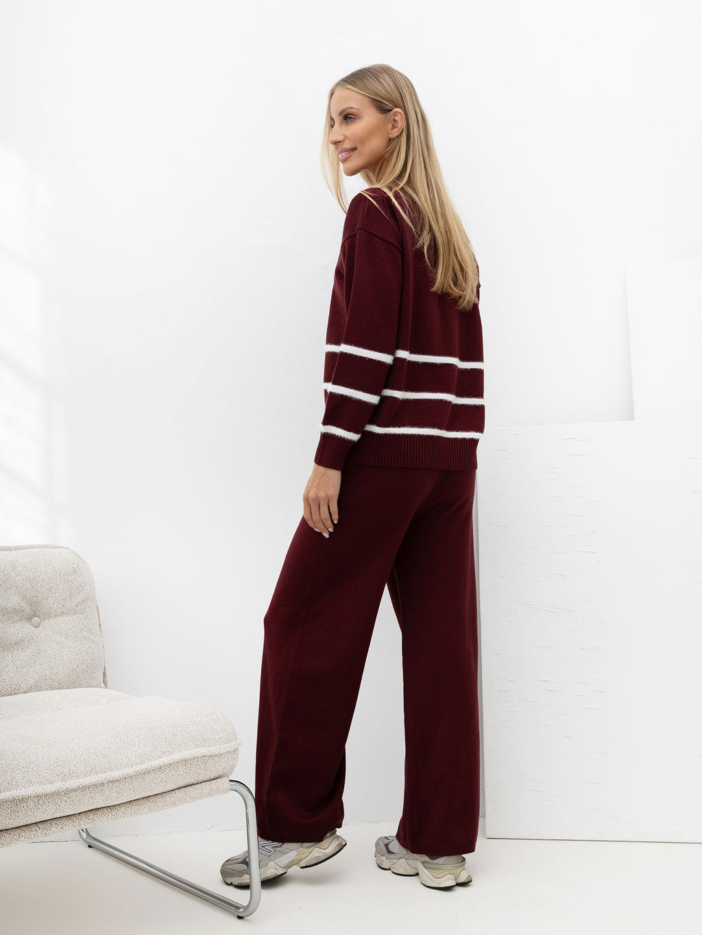 Conjunto de punto oversized burdeos